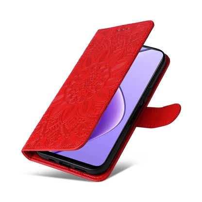 Realme 12 5G Sunflower Embossed Leather Wallet Phone Case with Kickstand and Card Holder