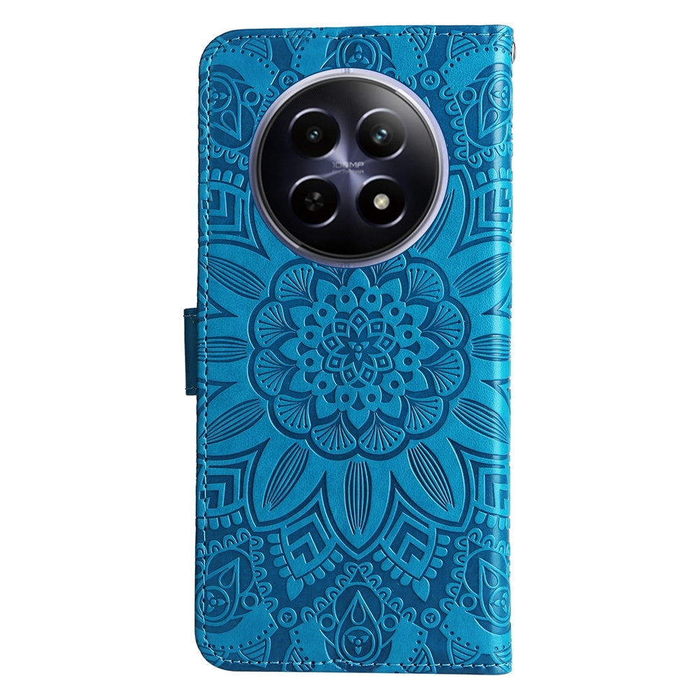 Realme 12 5G Sunflower Embossed Leather Wallet Phone Case with Kickstand and Card Holder