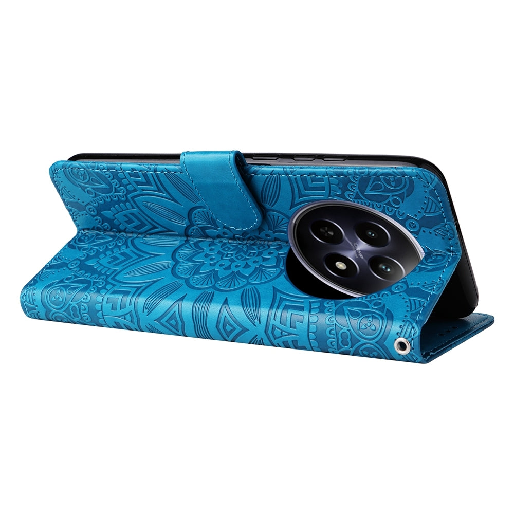 Realme 12 5G Sunflower Embossed Leather Wallet Phone Case with Kickstand and Card Holder