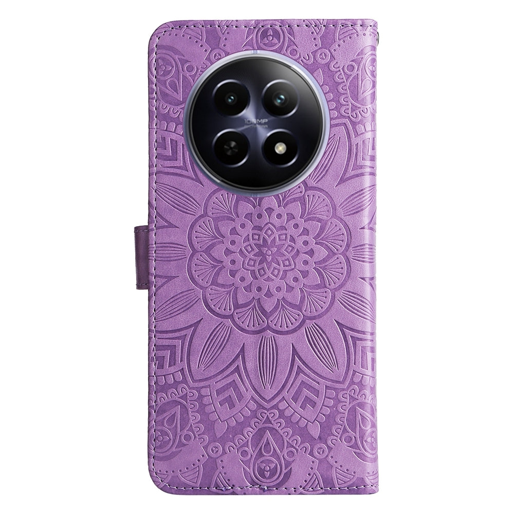 Realme 12 5G Sunflower Embossed Leather Wallet Phone Case with Kickstand and Card Holder