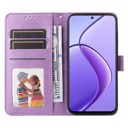 Realme 12 5G Sunflower Embossed Leather Wallet Phone Case with Kickstand and Card Holder