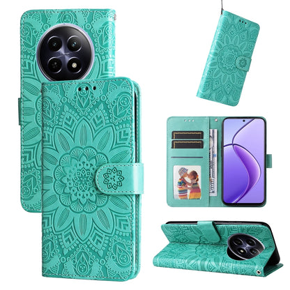 Realme 12 5G Sunflower Embossed Leather Wallet Phone Case with Kickstand and Card Holder