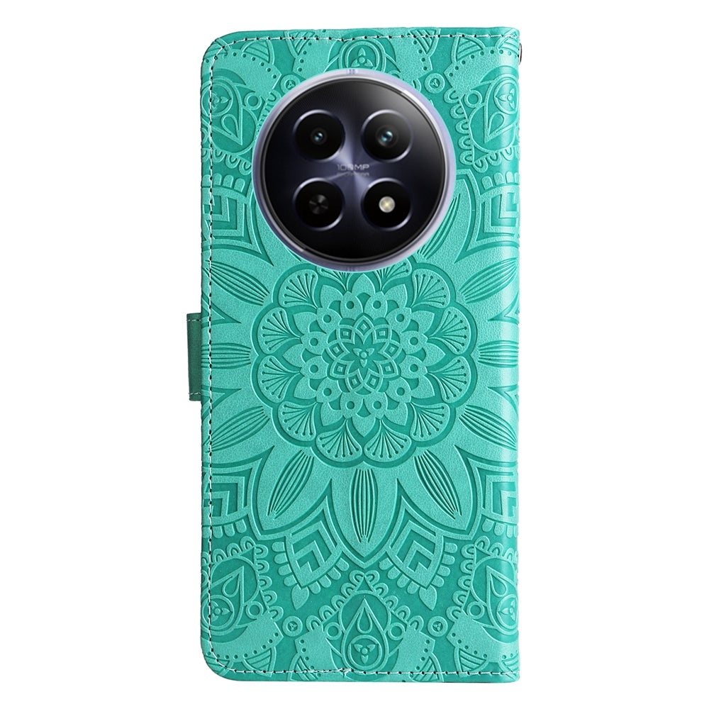Realme 12 5G Sunflower Embossed Leather Wallet Phone Case with Kickstand and Card Holder