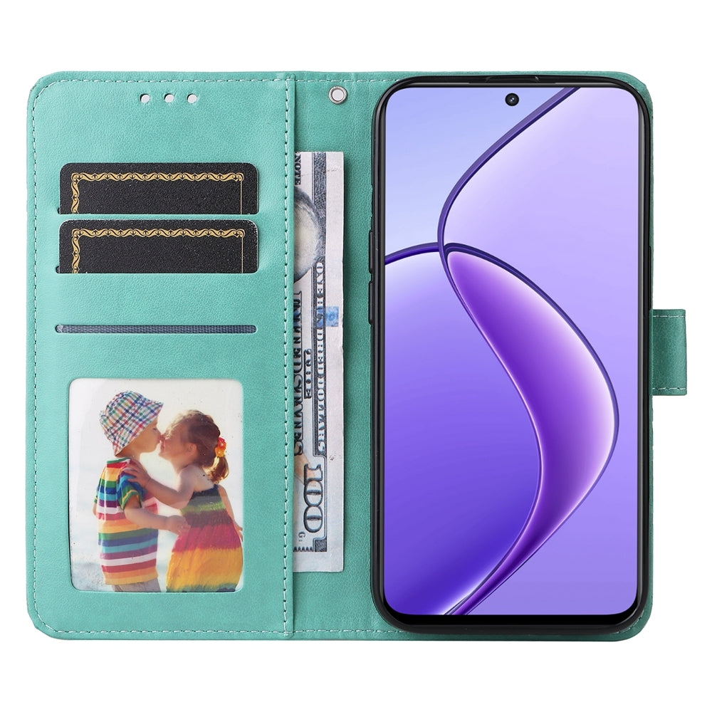 Realme 12 5G Sunflower Embossed Leather Wallet Phone Case with Kickstand and Card Holder