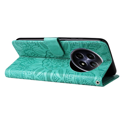 Realme 12 5G Sunflower Embossed Leather Wallet Phone Case with Kickstand and Card Holder