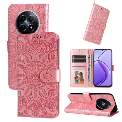 Realme 12 5G Sunflower Embossed Leather Wallet Phone Case with Kickstand and Card Holder
