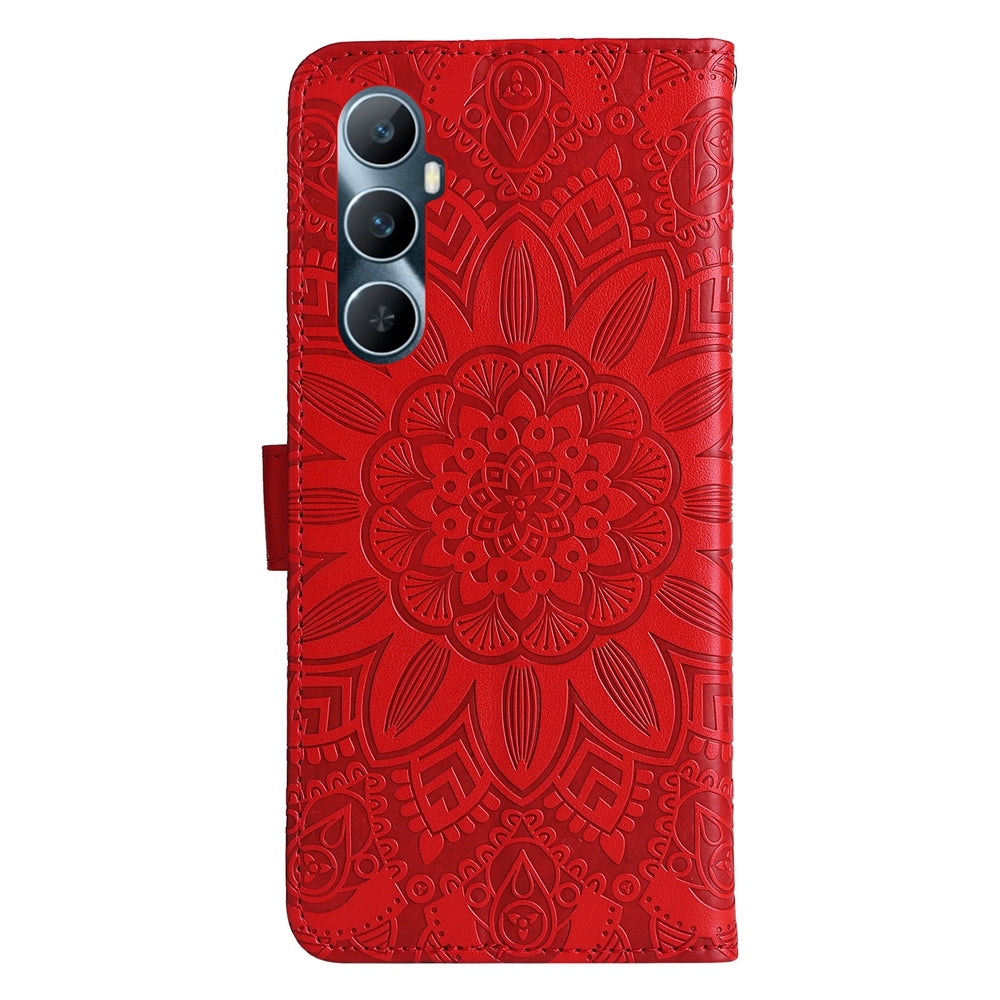 Realme C65 4G Sunflower Embossed Leather Wallet Phone Case with Kickstand and Card Holder