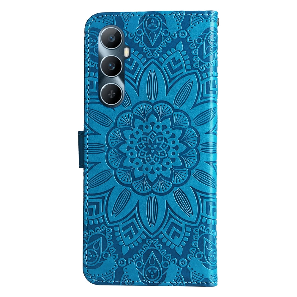 Realme C65 4G Sunflower Embossed Leather Wallet Phone Case with Kickstand and Card Holder