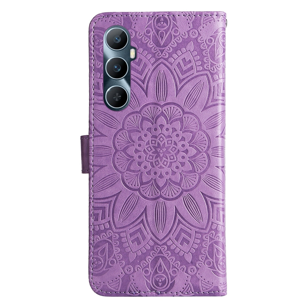 Realme C65 4G Sunflower Embossed Leather Wallet Phone Case with Kickstand and Card Holder