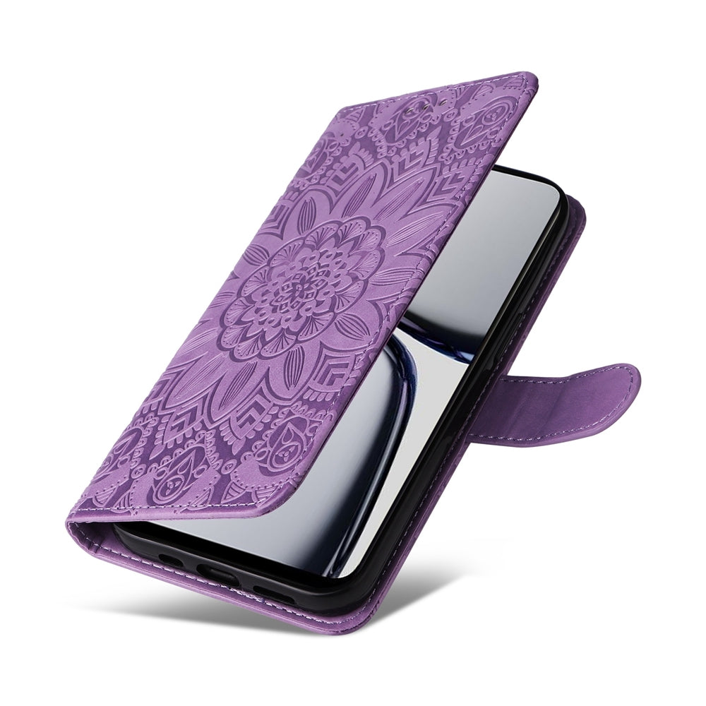 Realme C65 4G Sunflower Embossed Leather Wallet Phone Case with Kickstand and Card Holder