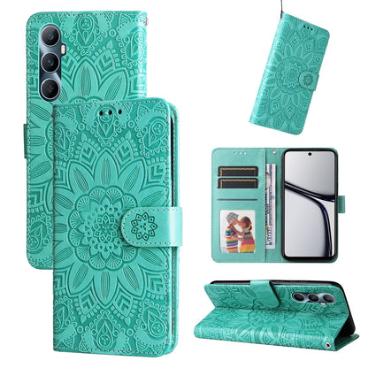 Realme C65 4G Sunflower Embossed Leather Wallet Phone Case with Kickstand and Card Holder