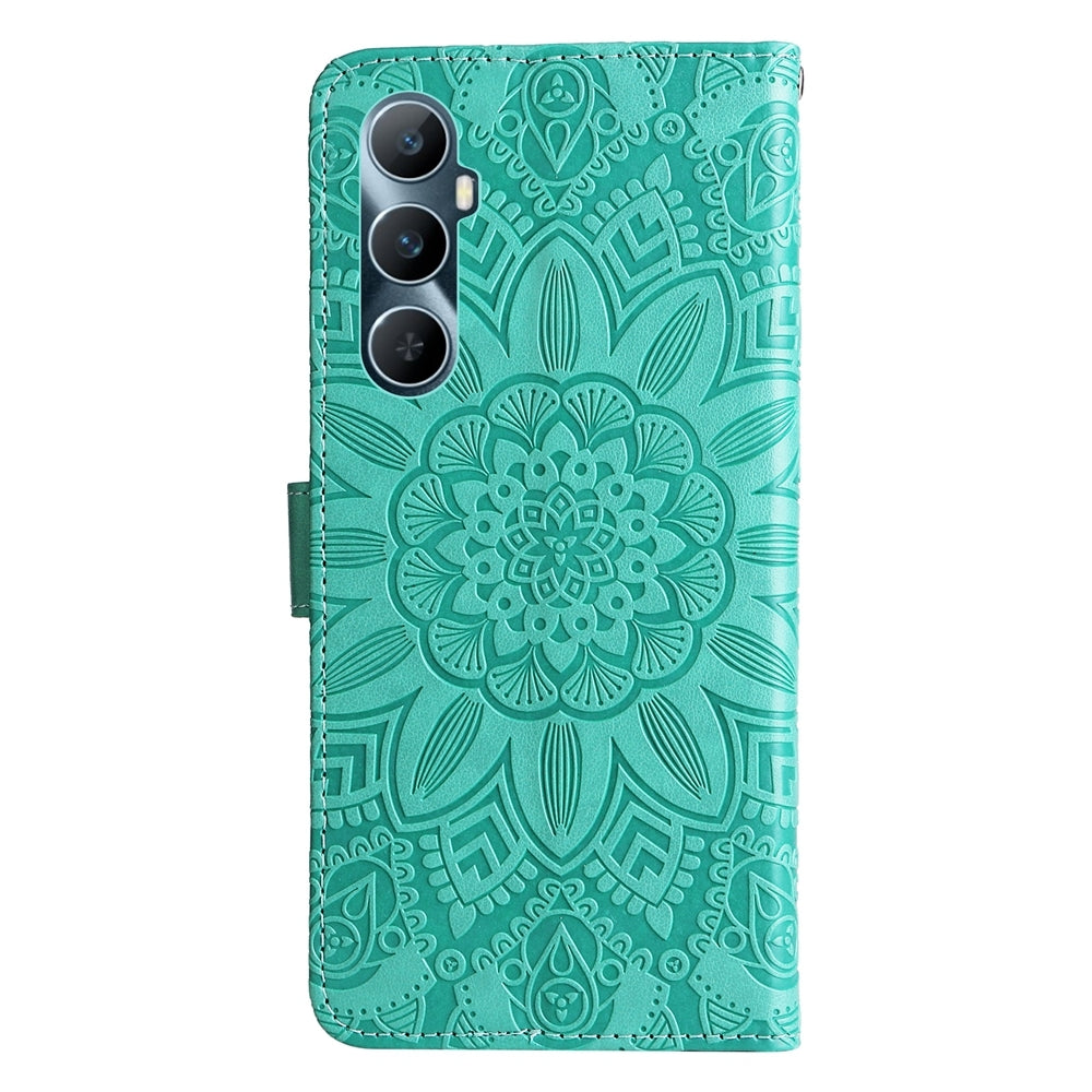 Realme C65 4G Sunflower Embossed Leather Wallet Phone Case with Kickstand and Card Holder