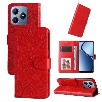 Realme C63 Sunflower Embossed Leather Wallet Phone Case with Kickstand and Card Holder