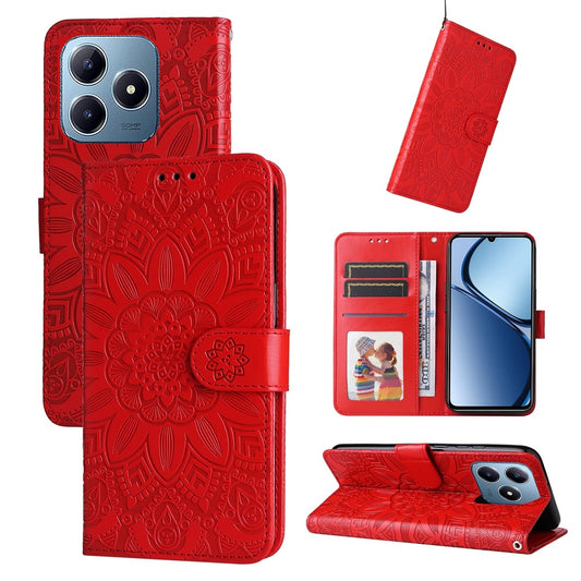 Realme C63 Sunflower Embossed Leather Wallet Phone Case with Kickstand and Card Holder