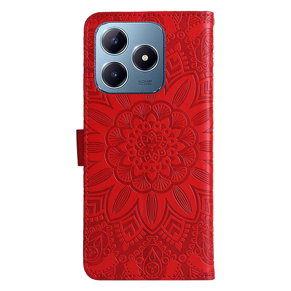 Realme C61 Sunflower Embossed Leather Wallet Phone Case with Kickstand and Card Holder