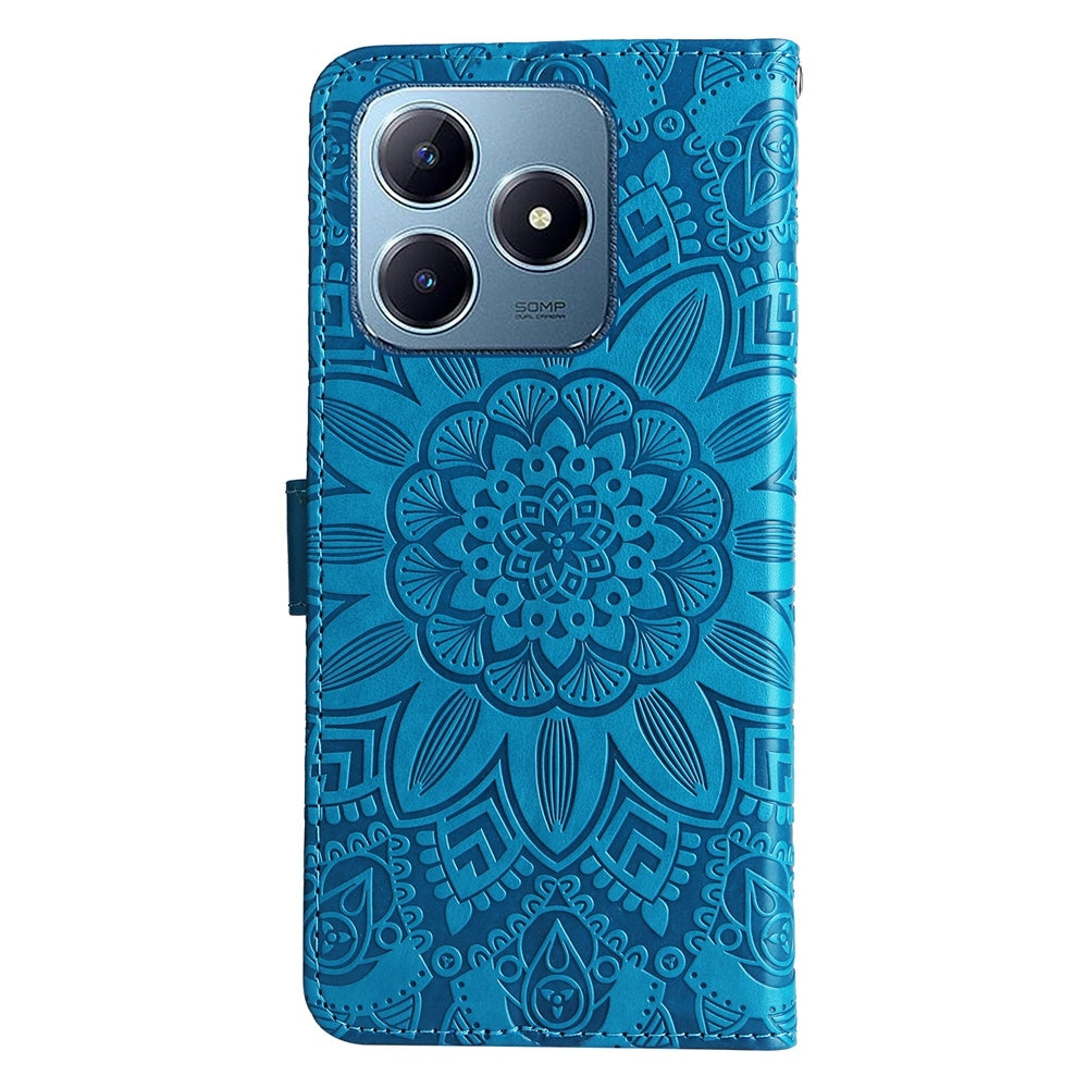 Realme C61 Sunflower Embossed Leather Wallet Phone Case with Kickstand and Card Holder