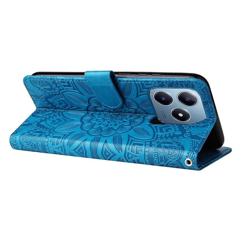 Realme Note 60 Sunflower Embossed Leather Wallet Phone Case with Kickstand and Card Holder