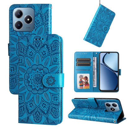 Realme Note 60 Sunflower Embossed Leather Wallet Phone Case with Kickstand and Card Holder