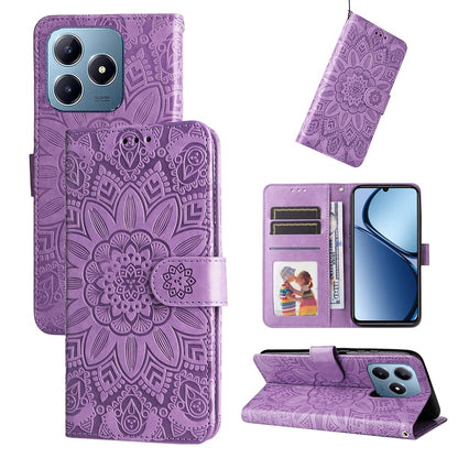 Realme Note 60 Sunflower Embossed Leather Wallet Phone Case with Kickstand and Card Holder