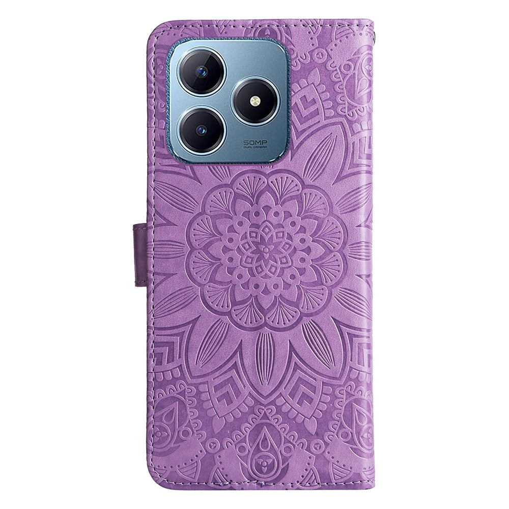 Realme C63 Sunflower Embossed Leather Wallet Phone Case with Kickstand and Card Holder