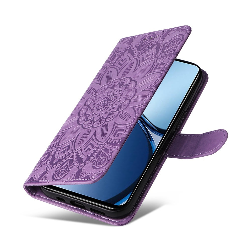 Realme C61 Sunflower Embossed Leather Wallet Phone Case with Kickstand and Card Holder