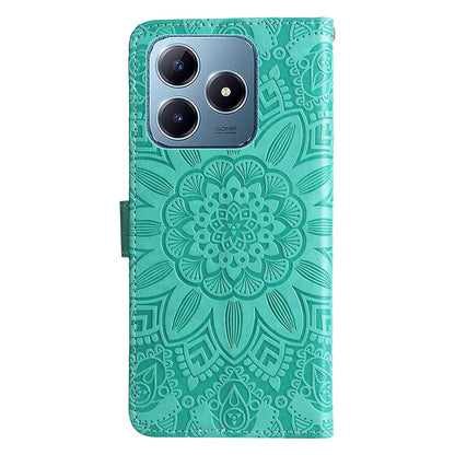 Realme Note 60 Sunflower Embossed Leather Wallet Phone Case with Kickstand and Card Holder