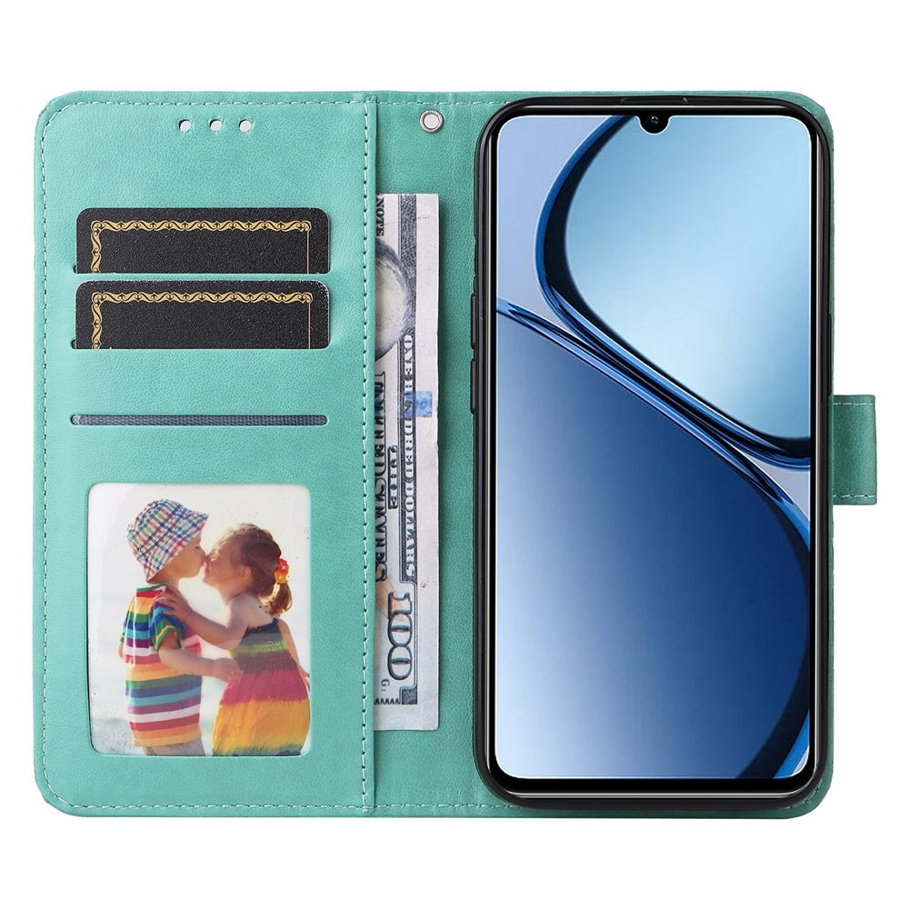 Realme C63 Sunflower Embossed Leather Wallet Phone Case with Kickstand and Card Holder