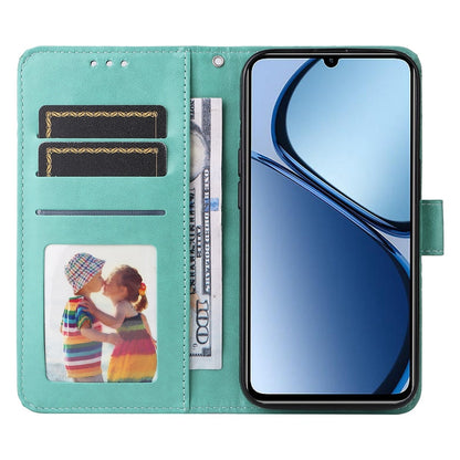 Realme C63 Sunflower Embossed Leather Wallet Phone Case with Kickstand and Card Holder