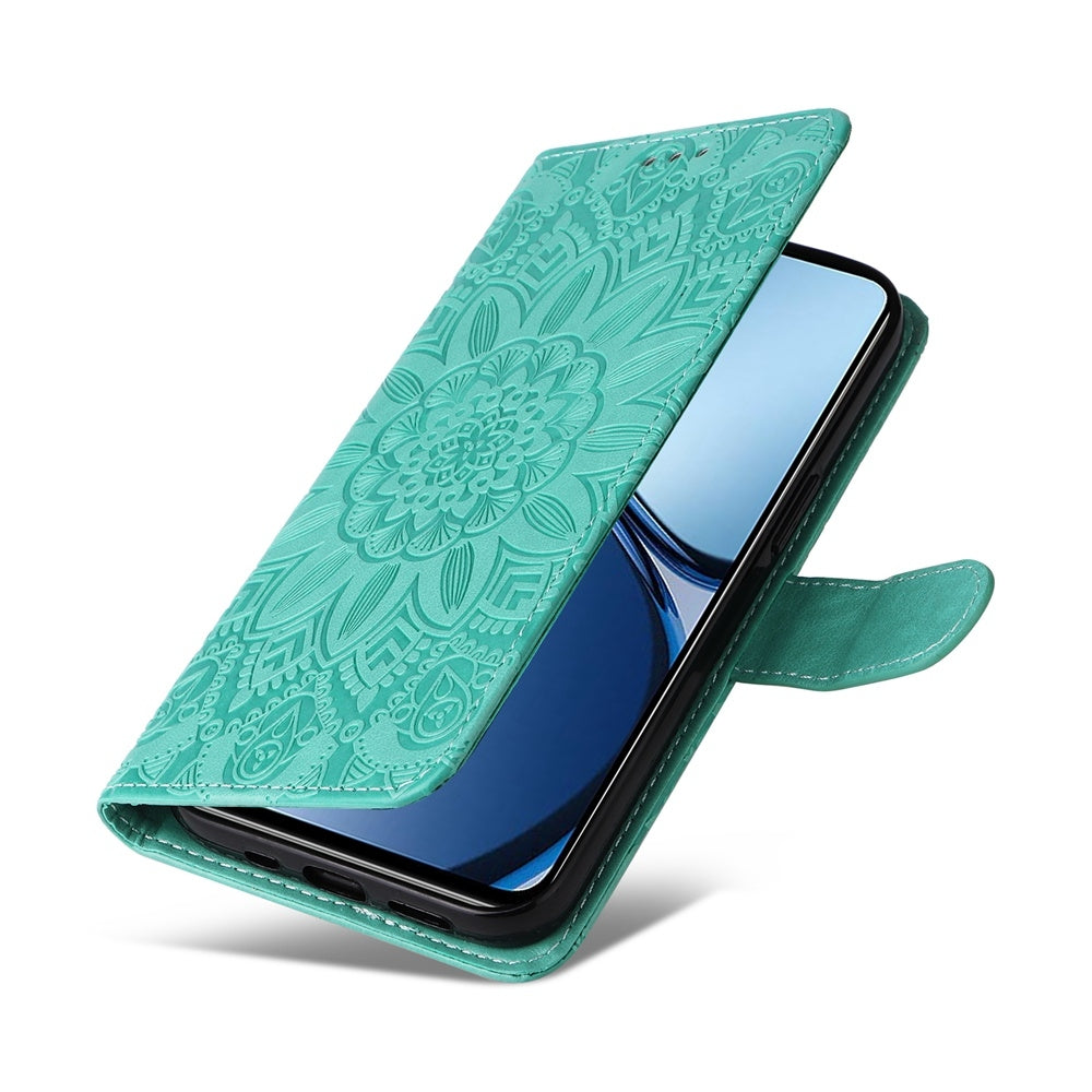 Realme Note 60 Sunflower Embossed Leather Wallet Phone Case with Kickstand and Card Holder