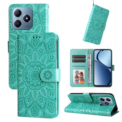 Realme C61 Sunflower Embossed Leather Wallet Phone Case with Kickstand and Card Holder