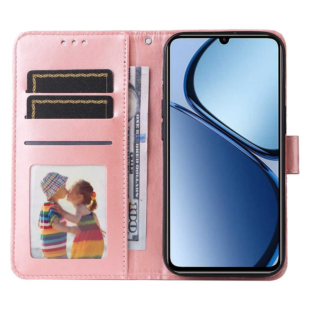 Realme C61 Sunflower Embossed Leather Wallet Phone Case with Kickstand and Card Holder