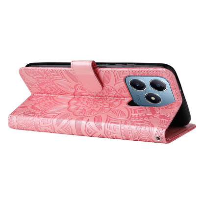 Realme C63 Sunflower Embossed Leather Wallet Phone Case with Kickstand and Card Holder