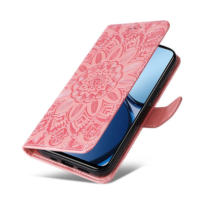 Realme C61 Sunflower Embossed Leather Wallet Phone Case with Kickstand and Card Holder