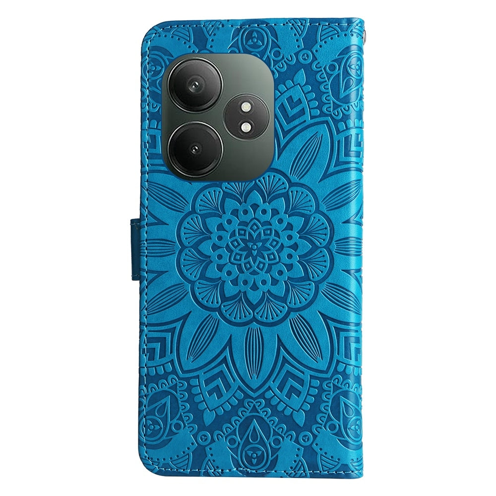 Realme GT 6 Sunflower Embossed Leather Wallet Phone Case with Kickstand and Card Holder