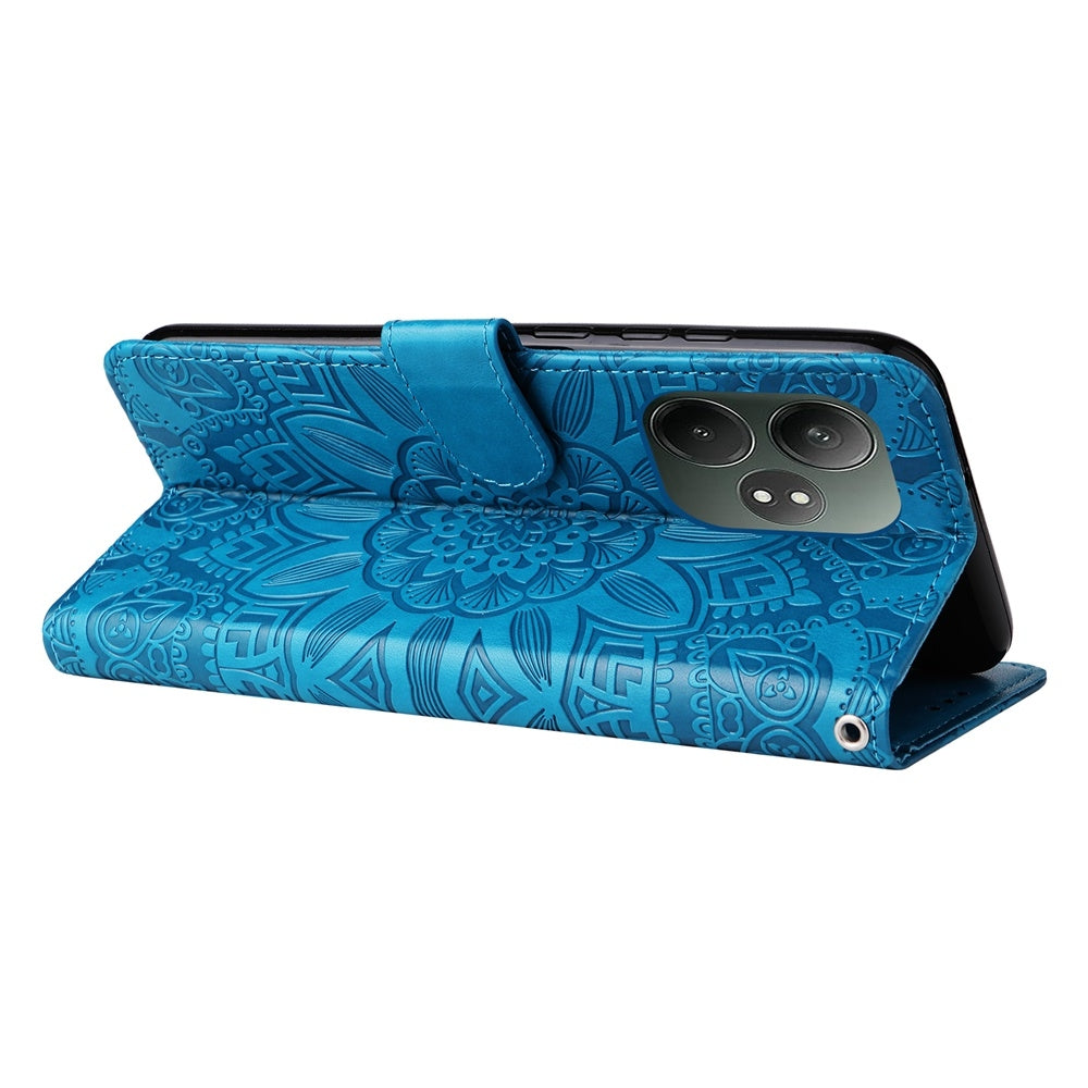 Realme GT 6 Sunflower Embossed Leather Wallet Phone Case with Kickstand and Card Holder