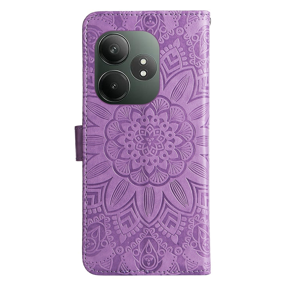 Realme GT Neo6 SE Sunflower Embossed Leather Wallet Phone Case with Kickstand and Card Holder
