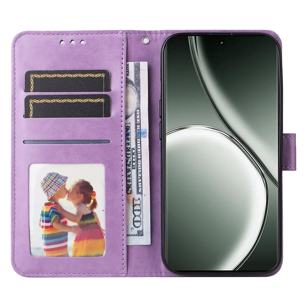 Realme GT 6 Sunflower Embossed Leather Wallet Phone Case with Kickstand and Card Holder