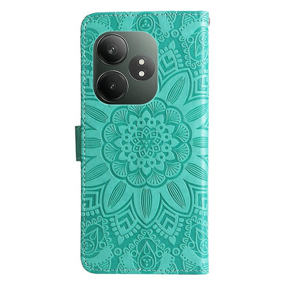Realme GT 6 Sunflower Embossed Leather Wallet Phone Case with Kickstand and Card Holder