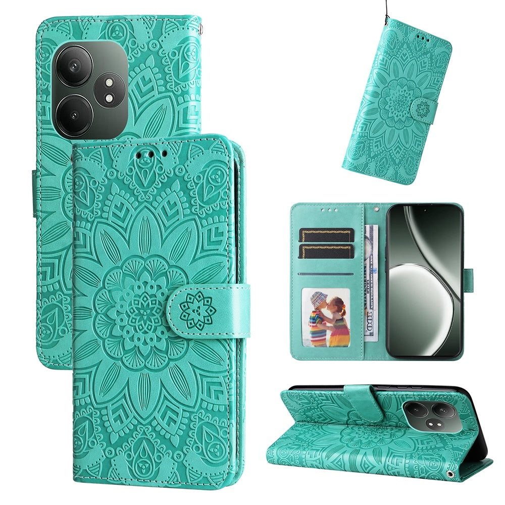 Realme GT Neo6 SE Sunflower Embossed Leather Wallet Phone Case with Kickstand and Card Holder