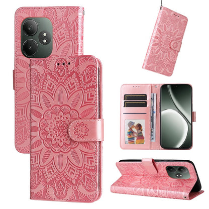 Realme GT Neo6 SE Sunflower Embossed Leather Wallet Phone Case with Kickstand and Card Holder