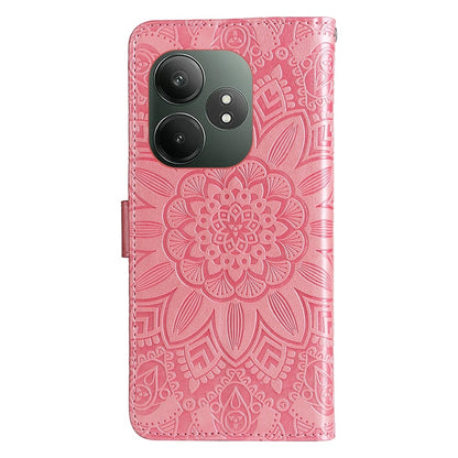 Realme GT Neo6 SE Sunflower Embossed Leather Wallet Phone Case with Kickstand and Card Holder