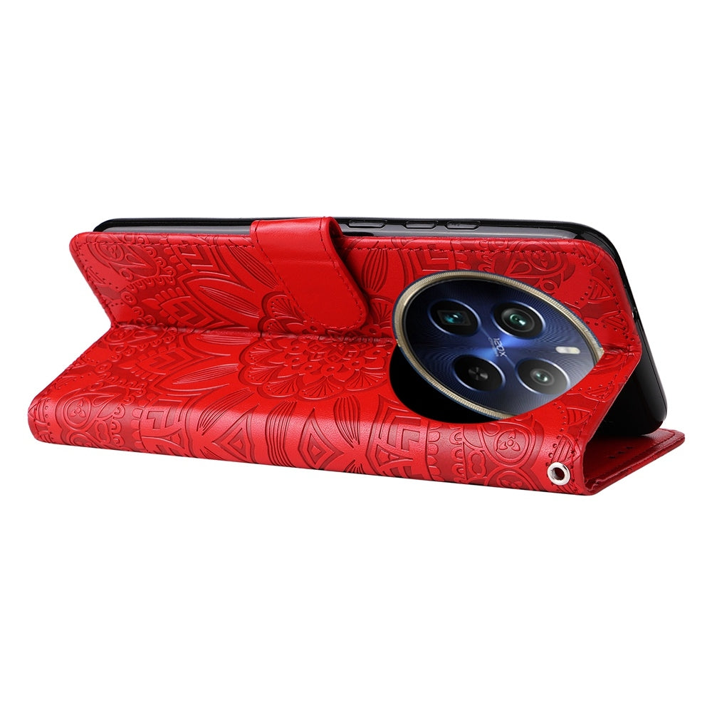 Realme 13 Pro Sunflower Embossed Leather Wallet Phone Case with Kickstand and Card Holder