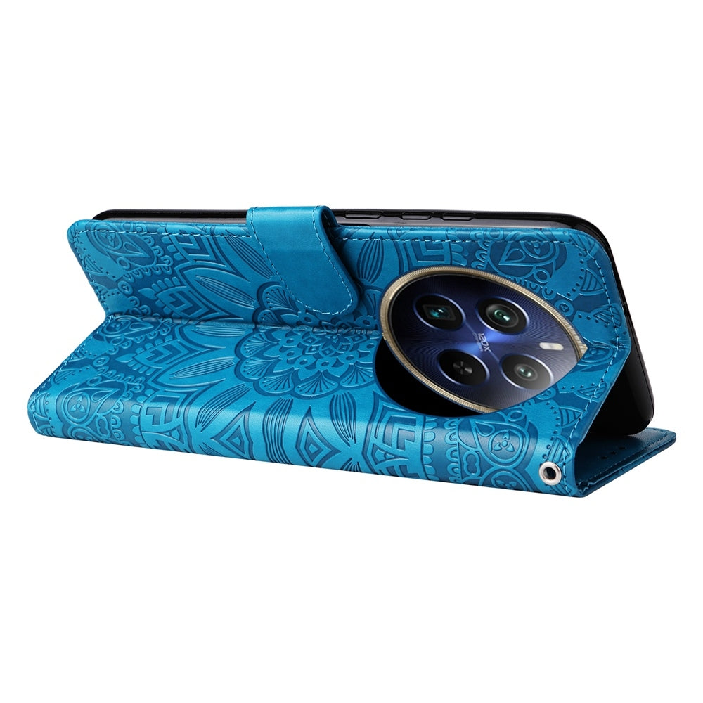 Realme 13 Pro Sunflower Embossed Leather Wallet Phone Case with Kickstand and Card Holder