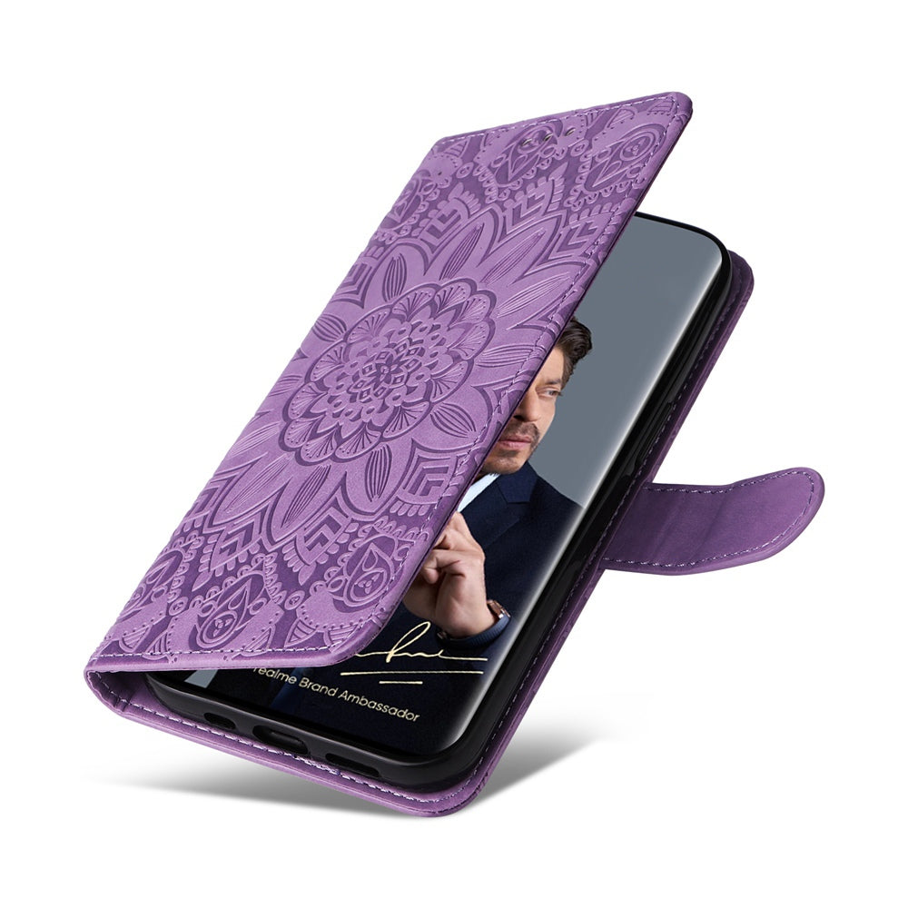 Realme P1 Pro Global Sunflower Embossed Leather Wallet Phone Case with Kickstand and Card Holder