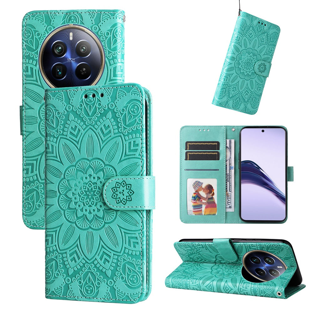 Realme P1 Pro Global Sunflower Embossed Leather Wallet Phone Case with Kickstand and Card Holder