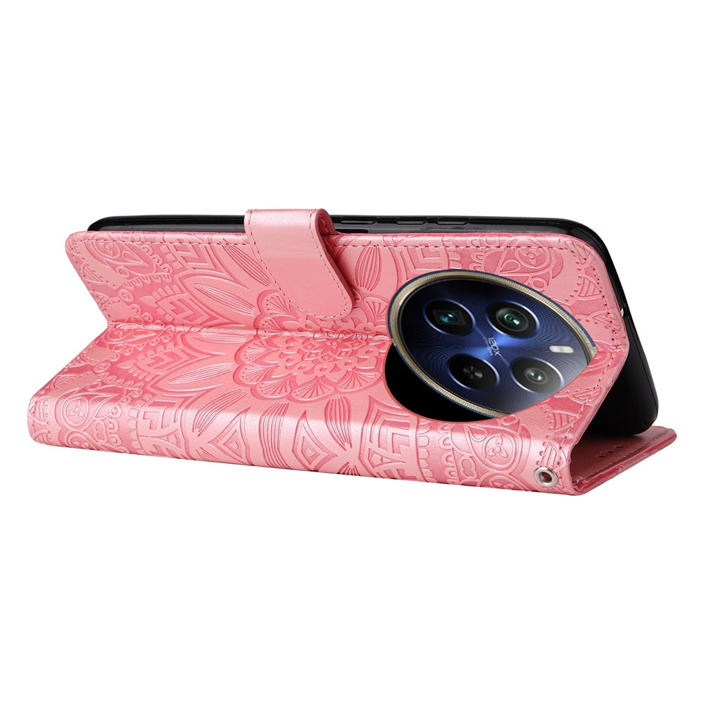 Realme 13 Pro+ Sunflower Embossed Leather Wallet Phone Case with Kickstand and Card Holder