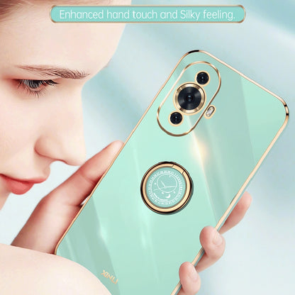 Huawei Nova 11 Tough TPU Phone Case with 6D Electroplate, Straight Edge Design, and Comfortable Ring Holder