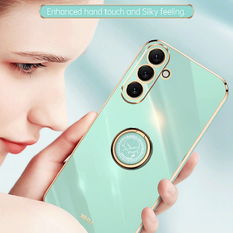 Samsung Galaxy M54 5G Tough TPU Phone Case with 6D Electroplate, Straight Edge Design, and Comfortable Ring Holder