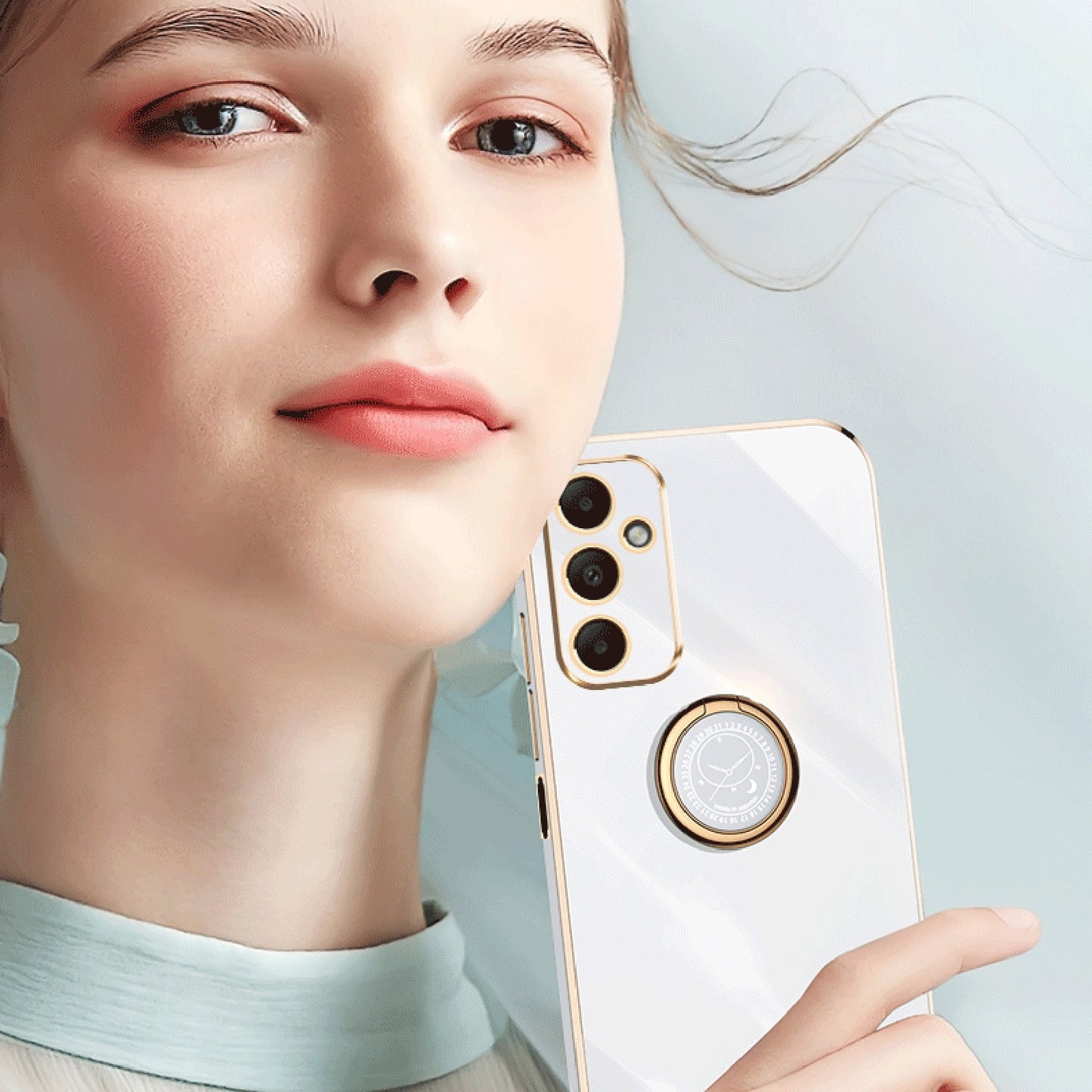 Samsung Galaxy A05s Tough TPU Phone Case with 6D Electroplate, Straight Edge Design, and Comfortable Ring Holder