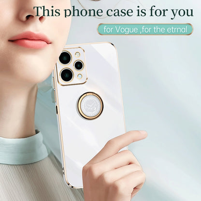 Xiaomi Redmi 12 4G Tough TPU Phone Case with 6D Electroplate, Straight Edge Design, and Comfortable Ring Holder